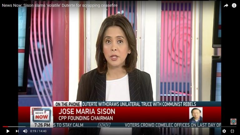News Now: Sison slams ‘volatile’ Duterte for scrapping ceasefire