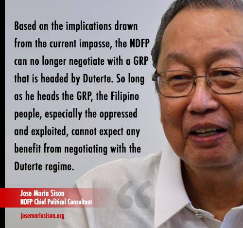 The NDFP can no longer negotiate with a GRP that is headed by Duterte