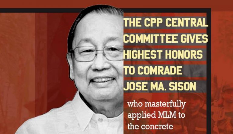 The CPP Central Committee gives highest honors to Comrade Joma Sison