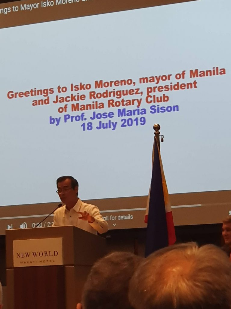 Greetings to Isko Moreno, mayor of Manila and Jackie Rodriguez, President of the Manila Rotary Club