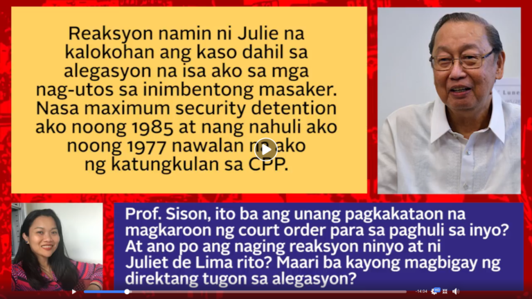 Panayam ng Kodao Productions kay Prof. Jose Maria Sison hinggil sa usapin ng Inopacan case