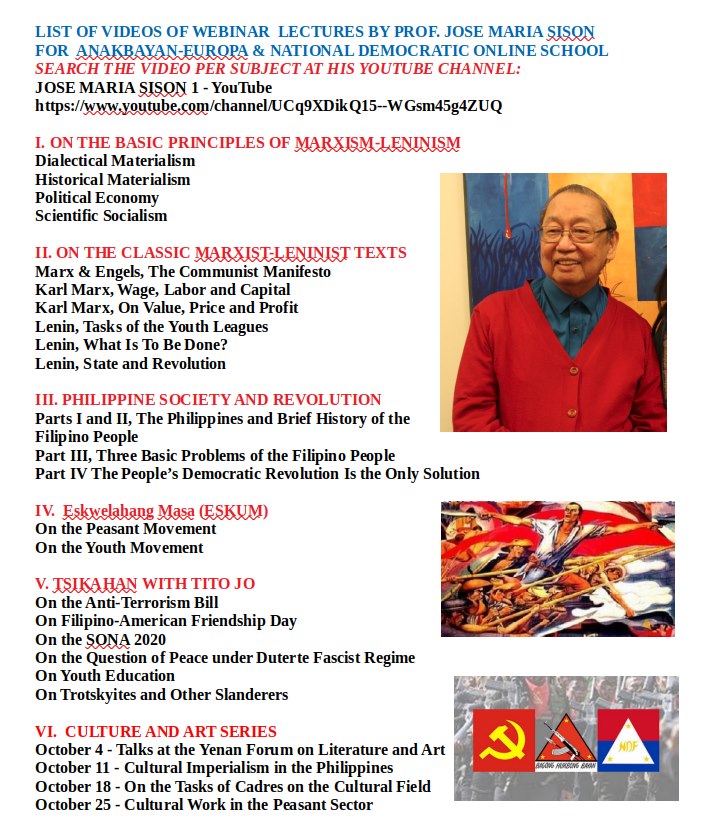List of videos of webinar lectures by Prof. Jose Maria Sison