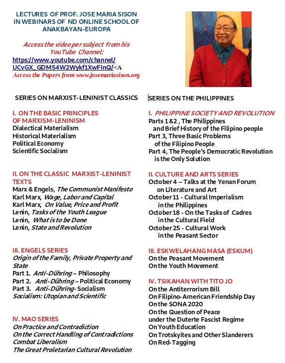 Lectures of Prof. Jose Maria Sison in Webinars of ND Online School of Anak-Bayan Europa